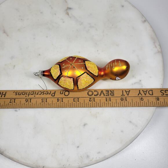 VTG De Carlini Turtle Reflector Ornament Orange Handpainted Glittered Indent - Picture 16 of 16